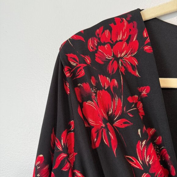 Lane Bryant Women's 14/16 Floral Print Wrap Dress Black & Red - Picture 4 of 8